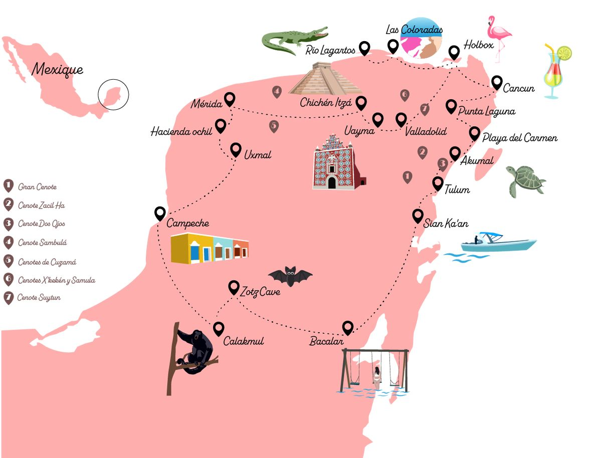Mapa ilustrado de la Península de Yucatán